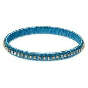 Rich India Turquoise Blue Satin Crystal Fabric Wrapped Brass Bangle Bracelet